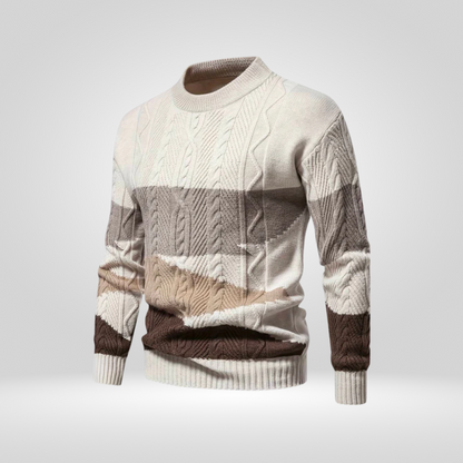 Pull en tricot homme, motif torsadé, col rond