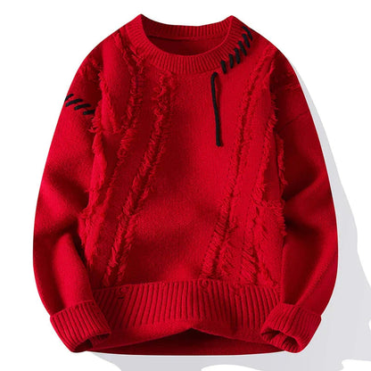 Pull tricoté homme chaud grosses mailles col rond