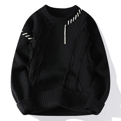 Pull tricoté homme chaud grosses mailles col rond
