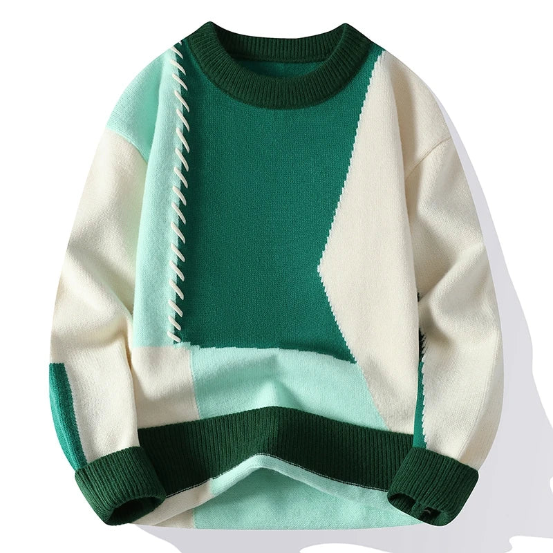 Pull tricoté homme chaud grosses mailles col rond