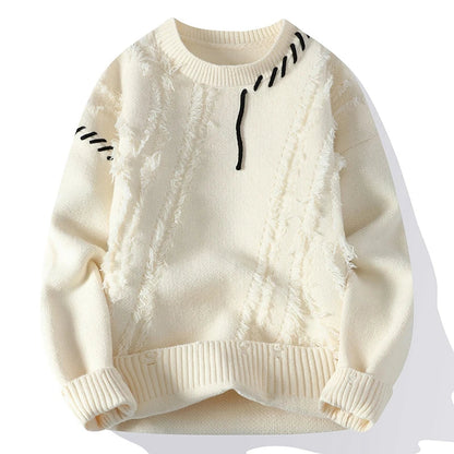 Pull tricoté homme chaud grosses mailles col rond