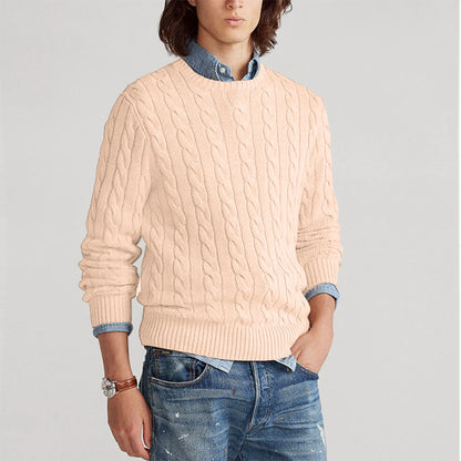 Pull torsadé à col rond pour homme