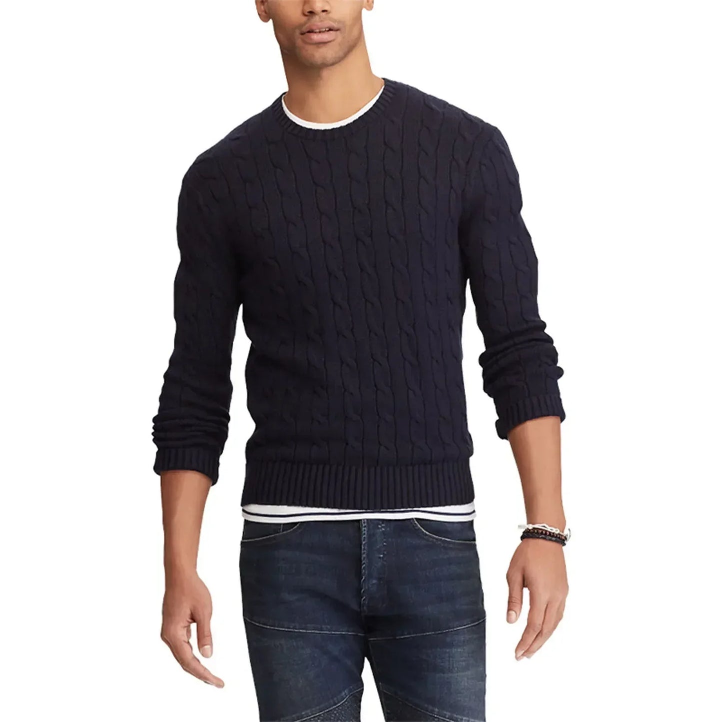Pull torsadé à col rond pour homme