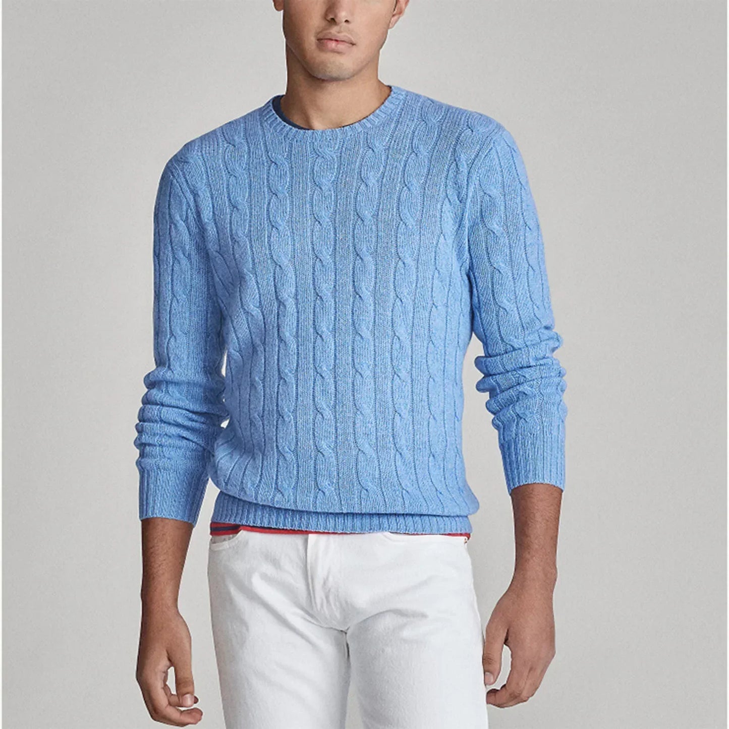 Pull torsadé à col rond pour homme