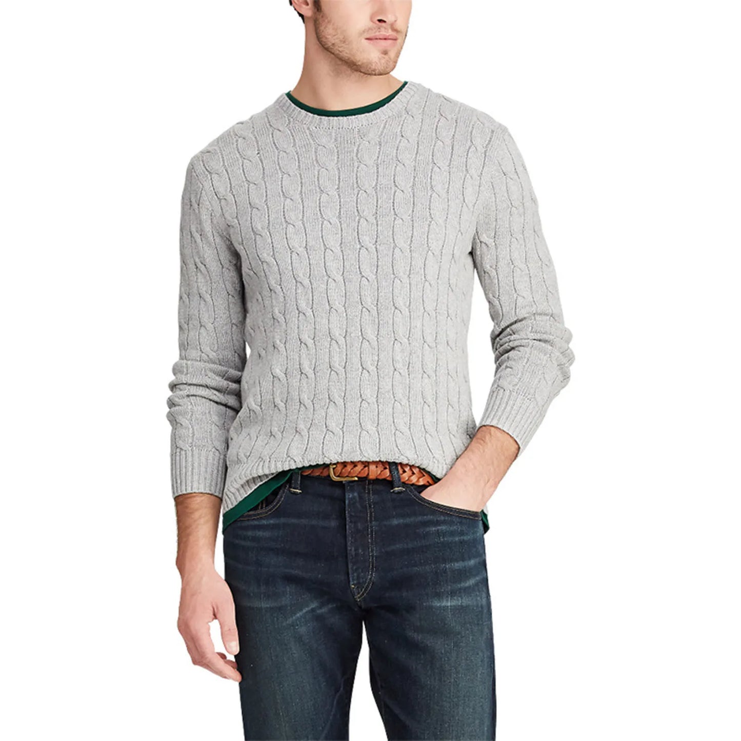 Pull torsadé à col rond pour homme