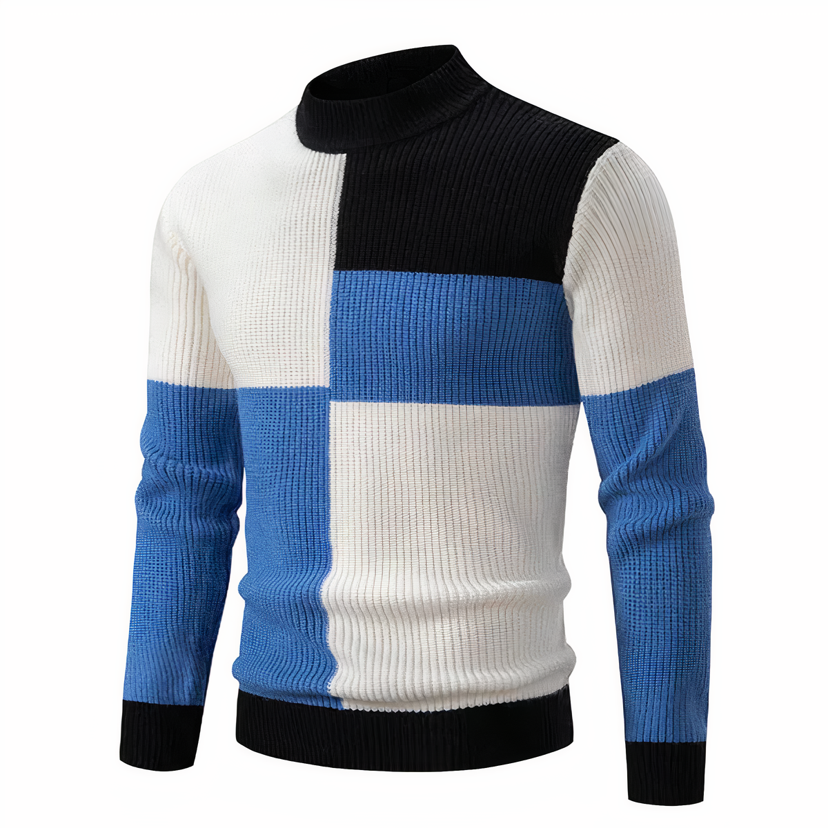 Pull tricoté homme coupe ajustée motif patchwork