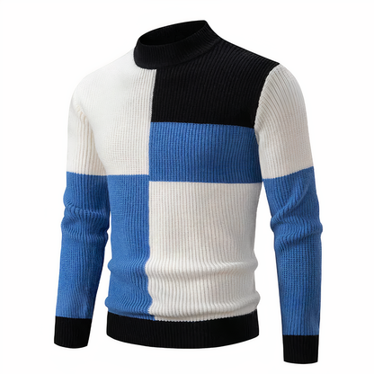 Pull tricoté homme coupe ajustée motif patchwork