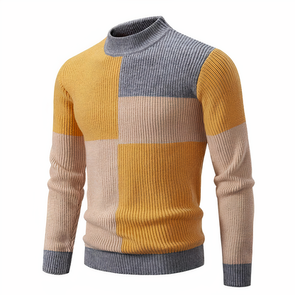 Pull tricoté homme coupe ajustée motif patchwork