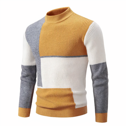 Pull tricoté homme coupe ajustée motif patchwork