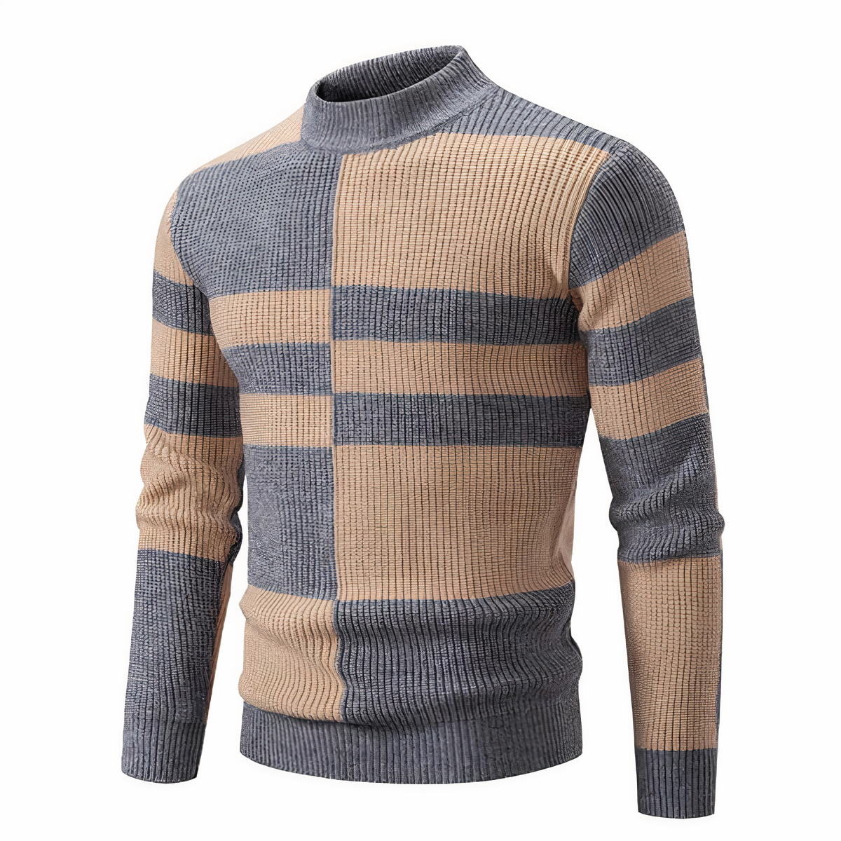 Pull tricoté homme coupe ajustée motif patchwork