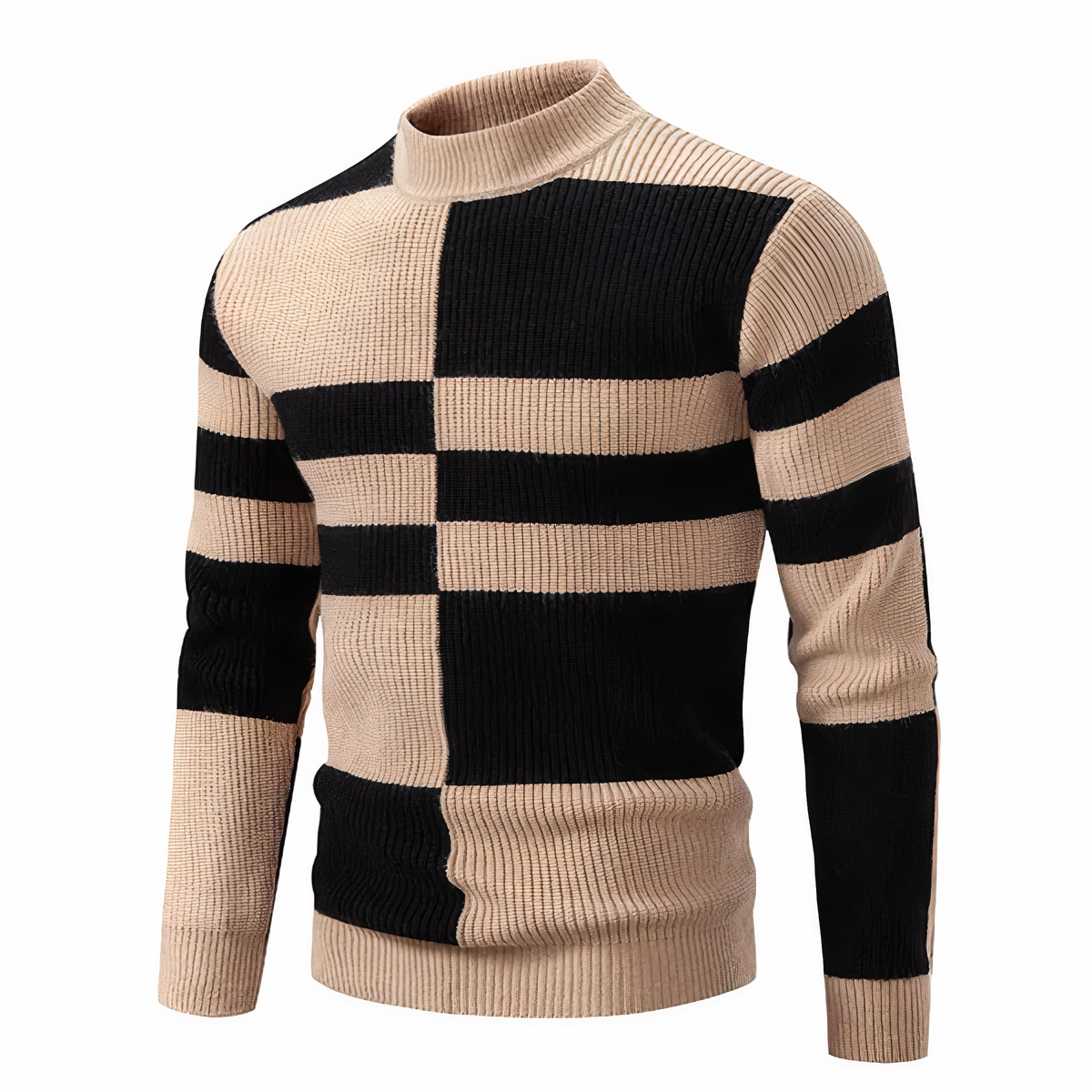Pull tricoté homme coupe ajustée motif patchwork