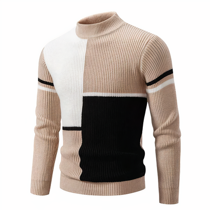 Pull tricoté homme coupe ajustée motif patchwork