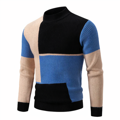Herren Strickpullover Slim Fit Patchwork Design - IdealeKleiden