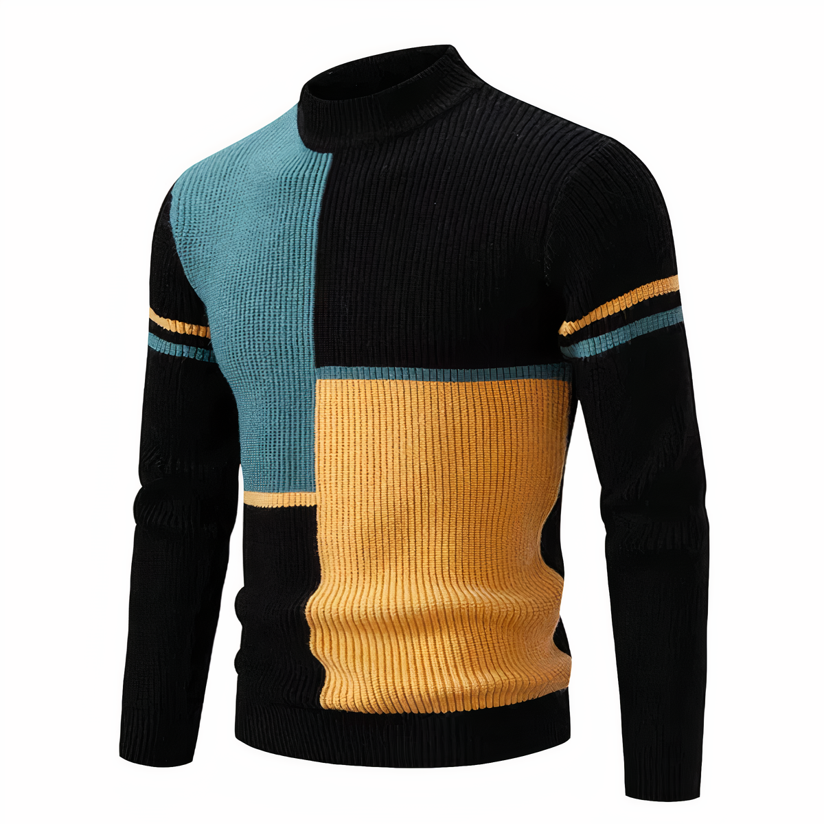 Pull tricoté homme coupe ajustée motif patchwork