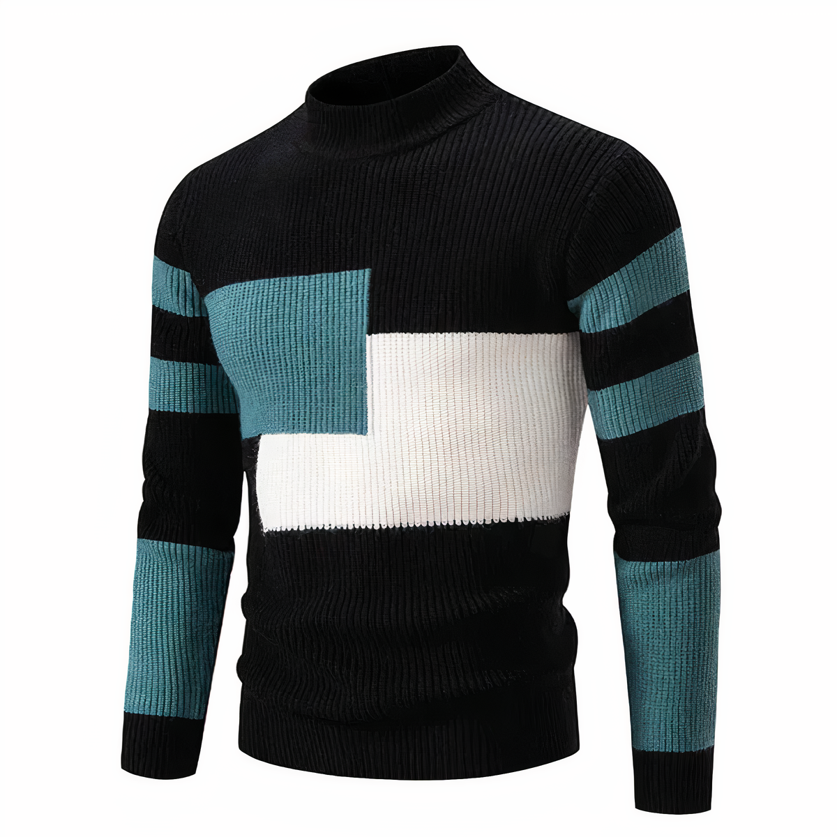 Pull tricoté homme coupe ajustée motif patchwork