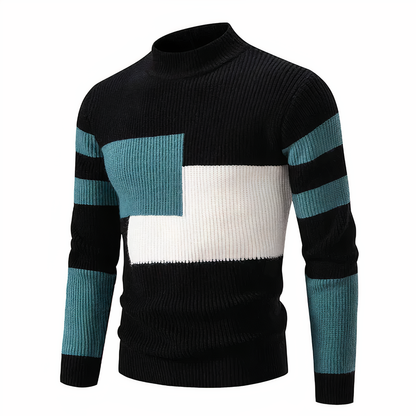 Pull tricoté homme coupe ajustée motif patchwork