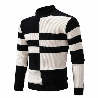 Pull tricoté homme coupe ajustée motif patchwork