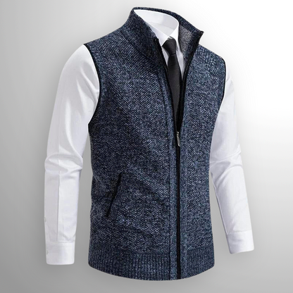 Gilet tricoté pour hommes, sans manches, chaud, avec fermeture éclair