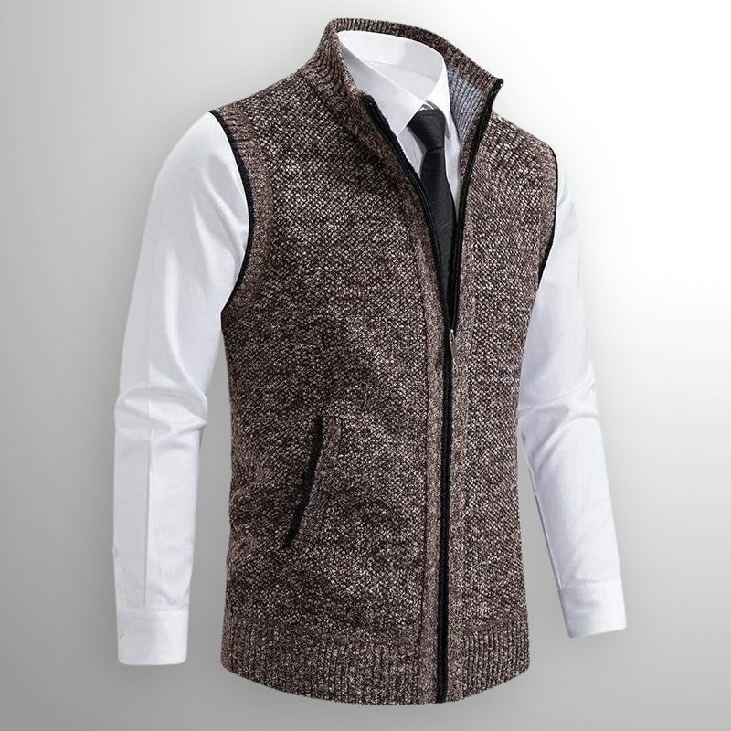 Gilet tricoté pour hommes, sans manches, chaud, avec fermeture éclair