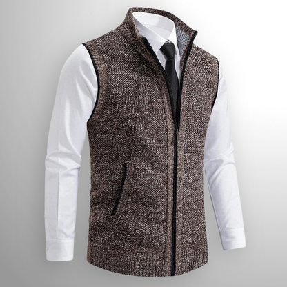 Gilet tricoté pour hommes, sans manches, chaud, avec fermeture éclair