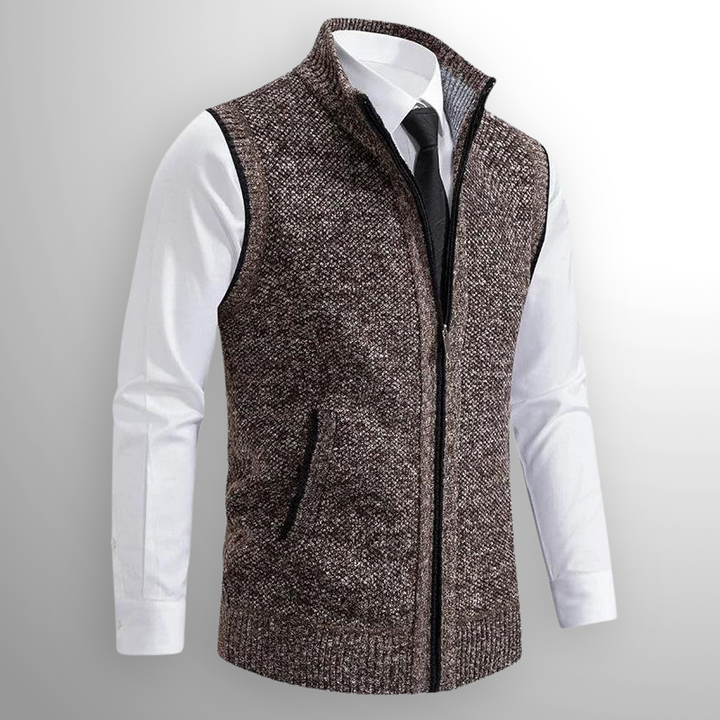 Gilet tricoté pour hommes, sans manches, chaud, avec fermeture éclair