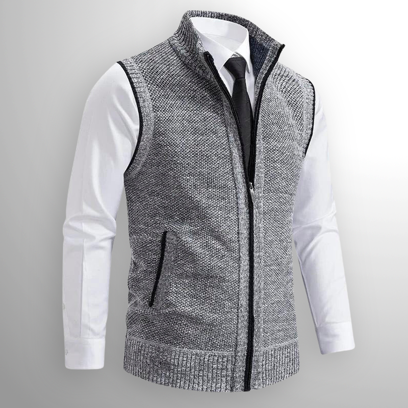 Gilet tricoté pour hommes, sans manches, chaud, avec fermeture éclair