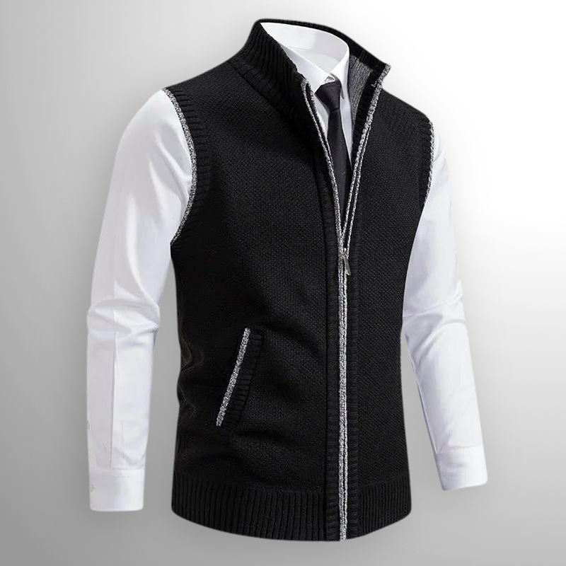 Gilet tricoté pour hommes, sans manches, chaud, avec fermeture éclair