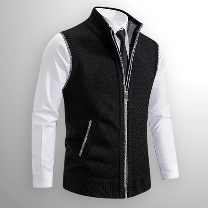 Gilet tricoté pour hommes, sans manches, chaud, avec fermeture éclair