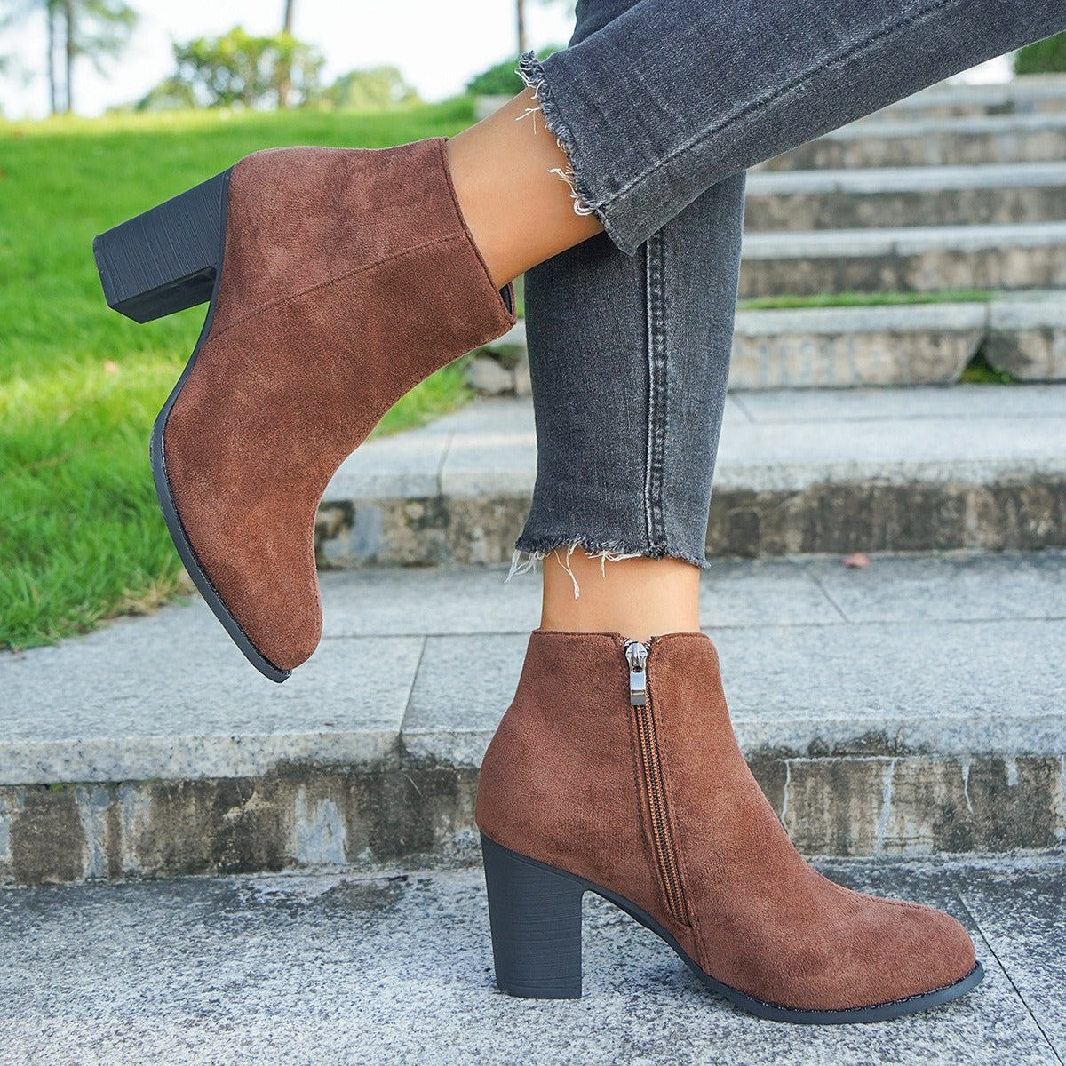 Stylische Stiefeletten Damen Wildleder Komfortabel - IdealeKleiden