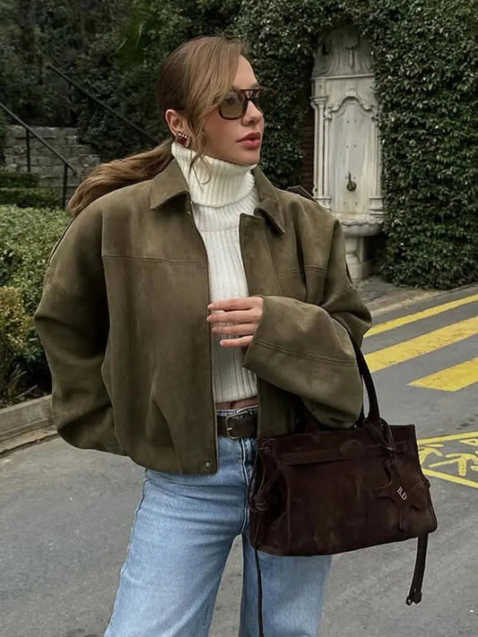 Modische Bomberjacke Damen - Locker Trendy Reißverschluss - IdealeKleiden