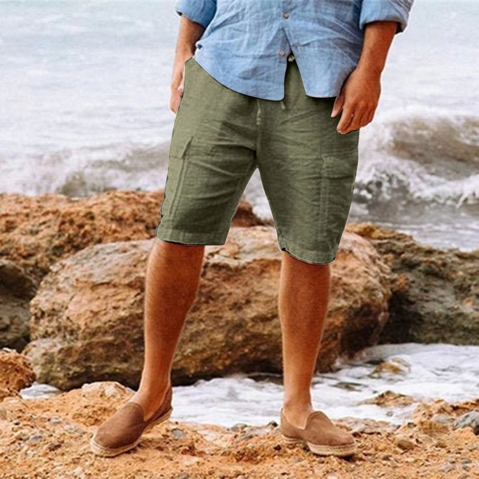 Bequeme Herren Shorts Leinen Freesize Cargostil - IdealeKleiden