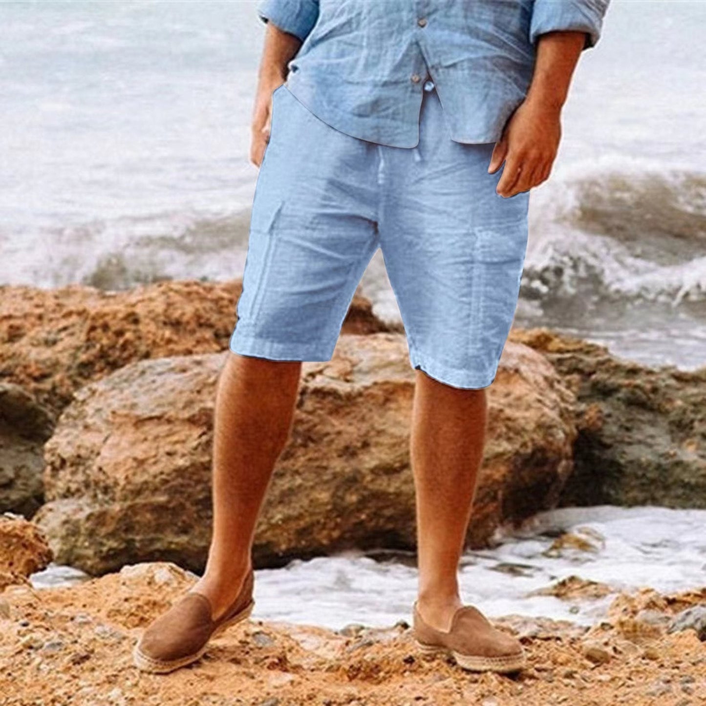 Shorts cargo en lin confortables pour homme, taille unique