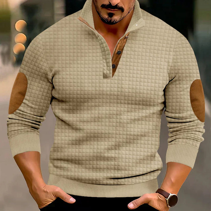 Waffelpullover Herren Warm Ellbogen Pads - IdealeKleiden
