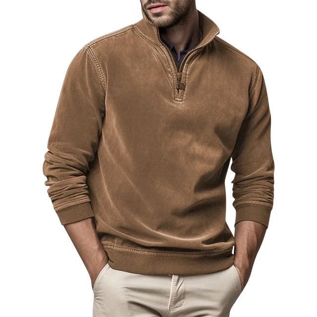 Sweat-shirt décontracté pour homme avec fermeture éclair quart de longueur