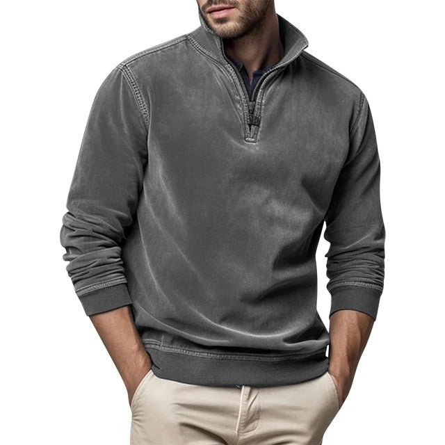 Sweat-shirt décontracté pour homme avec fermeture éclair quart de longueur