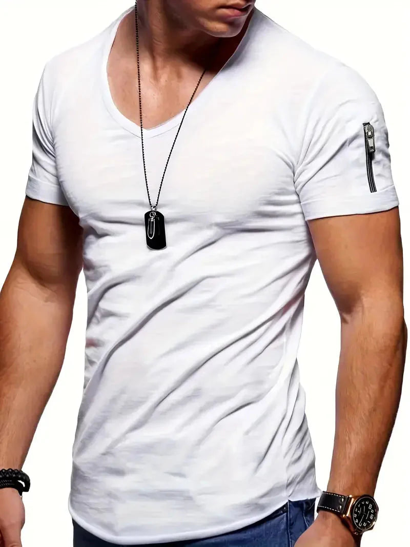 T-shirt homme manches courtes col V décontracté