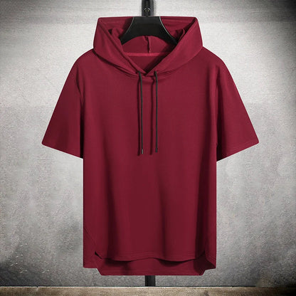 Herren Hoodie Kurzarm Sportlich Kordelzug - IdealeKleiden