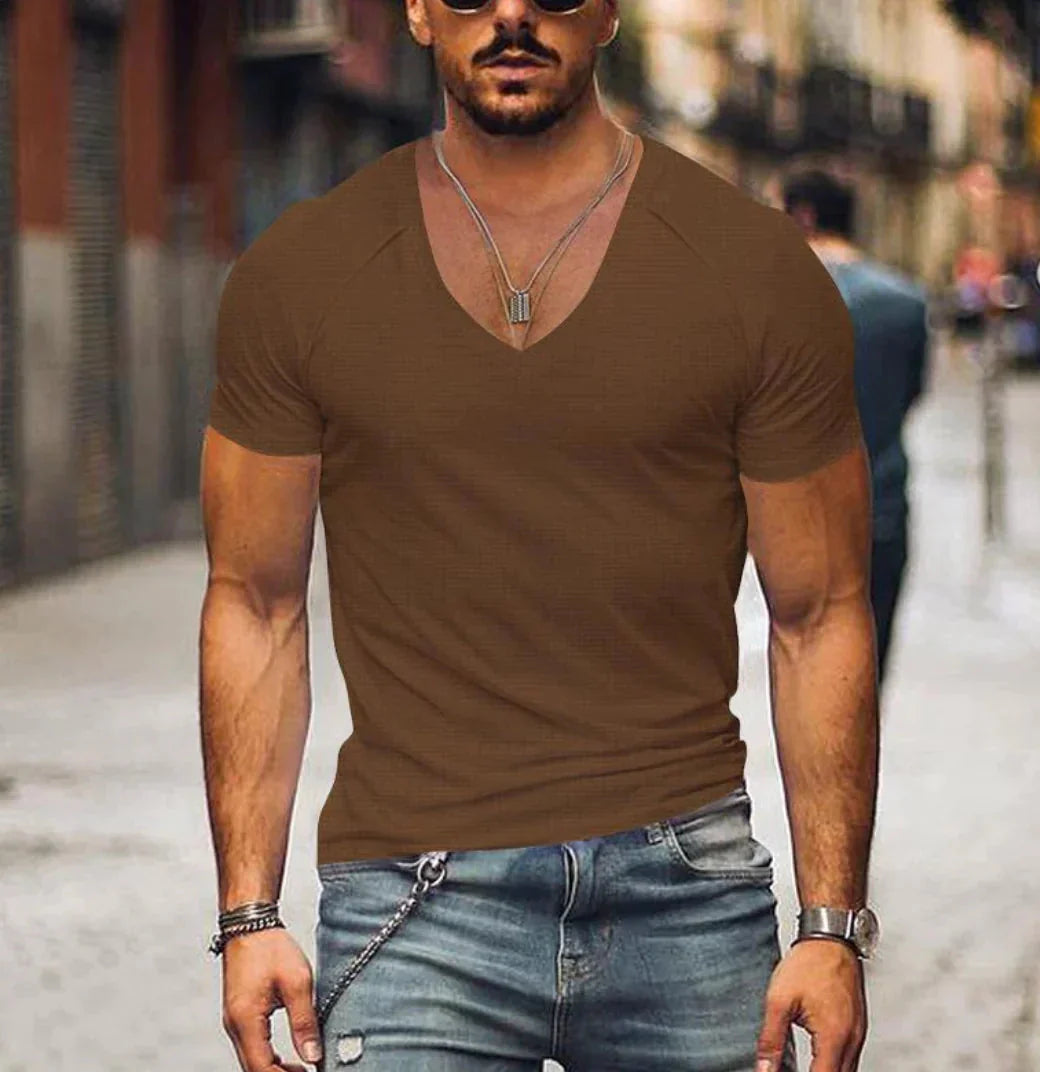 T-shirt homme slim fit col V manches courtes