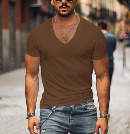 T-shirt homme slim fit col V manches courtes