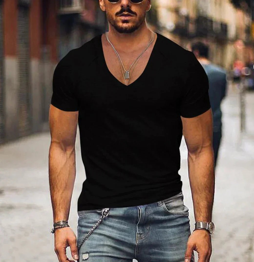 T-shirt homme slim fit col V manches courtes