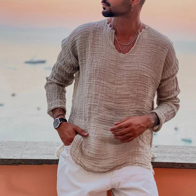 T-shirt homme col V confortable manches longues
