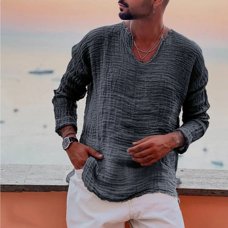 T-shirt homme col V confortable manches longues