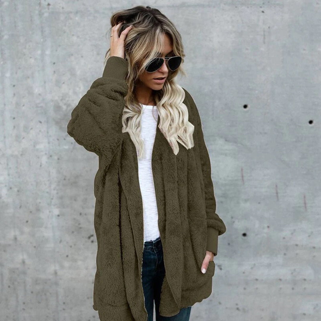 Cardigan en polaire pour femme, manches longues, élégant
