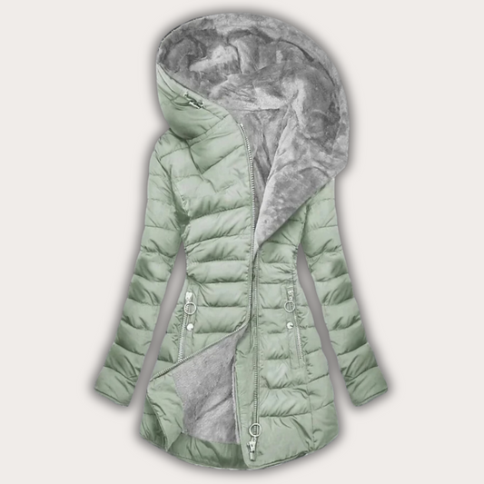 Elegante Daunenjacke Damen Warm Pelzkapuze - IdealeKleiden