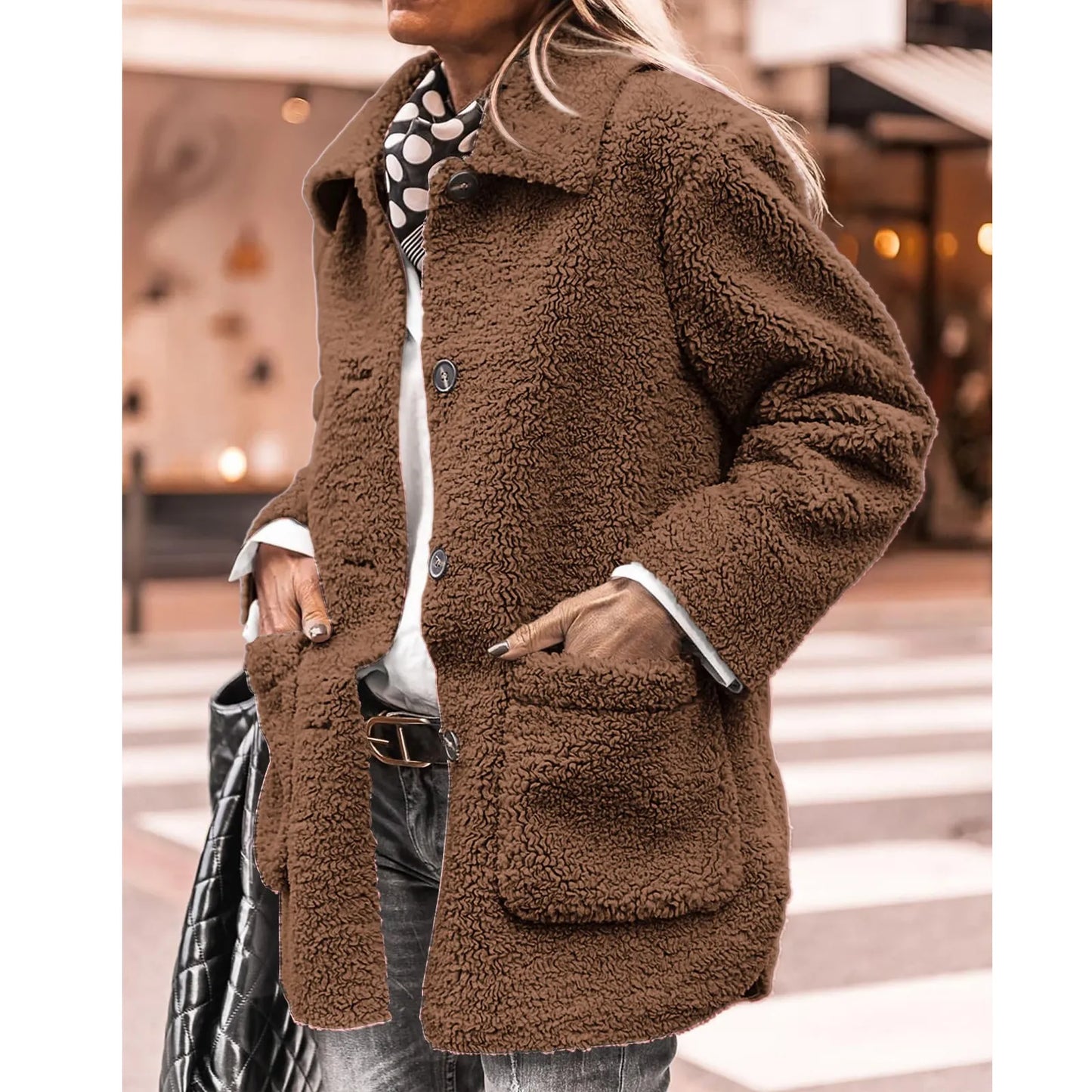 Manteau d'hiver femme boutons doublé doux
