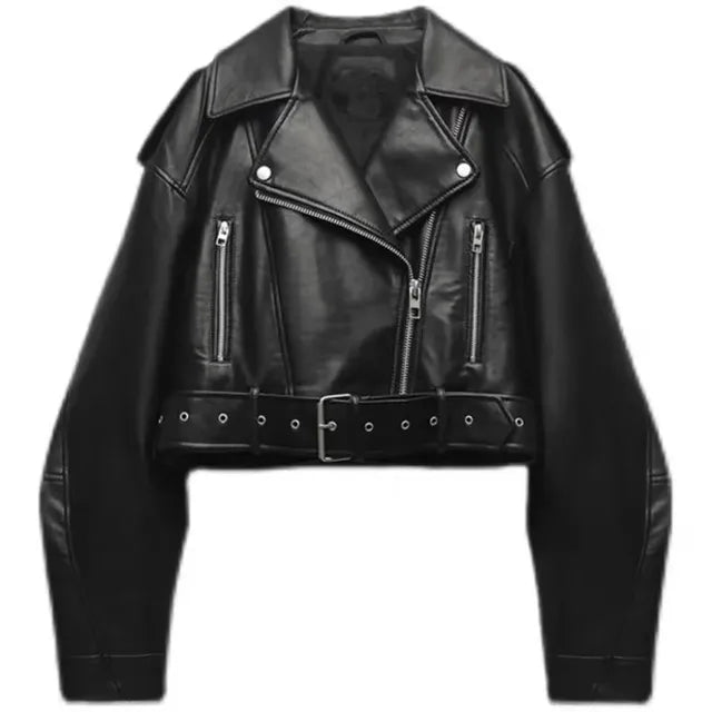 Lola - Blouson court en cuir style motard