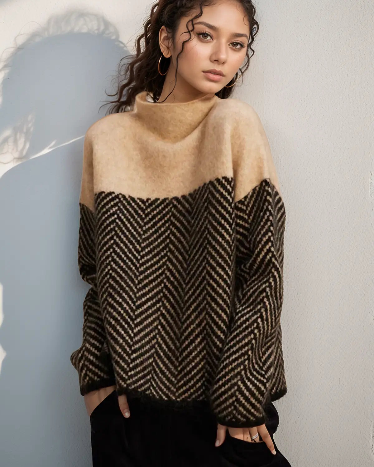 Pull tricoté à col roulé confortable et chaud