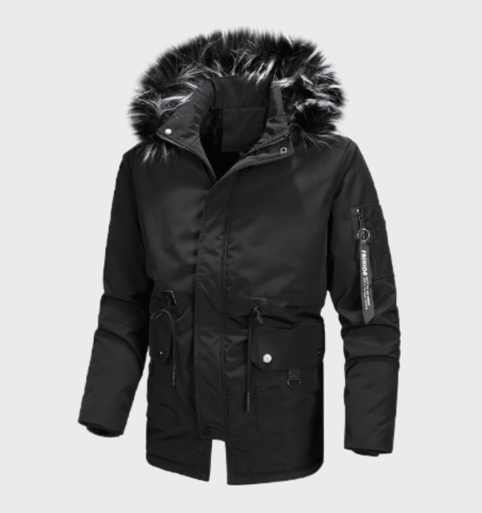 Herren Winterjacke Fellkapuze Warm Isoliert - IdealeKleiden
