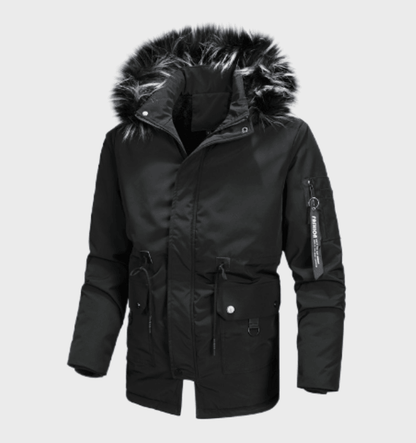 Herren Winterjacke Fellkapuze Warm Isoliert - IdealeKleiden