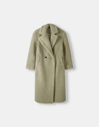 Veste longue Teddy pour femme aspect cuir col revers